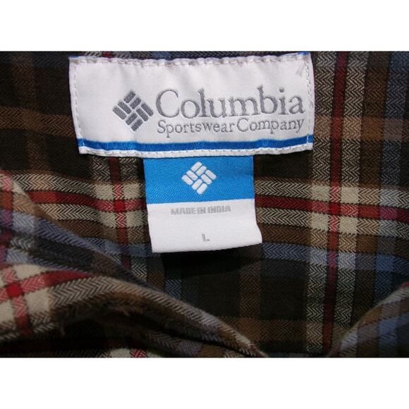 Columbia Sportswear Brown Red Blue Plaid Cotton Men’s Shirt Size L - Picture 3 of 3